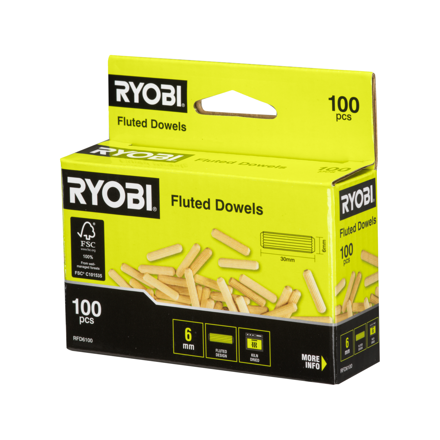 Ryobi Fluted Dowel - 6mm - 100 Pack