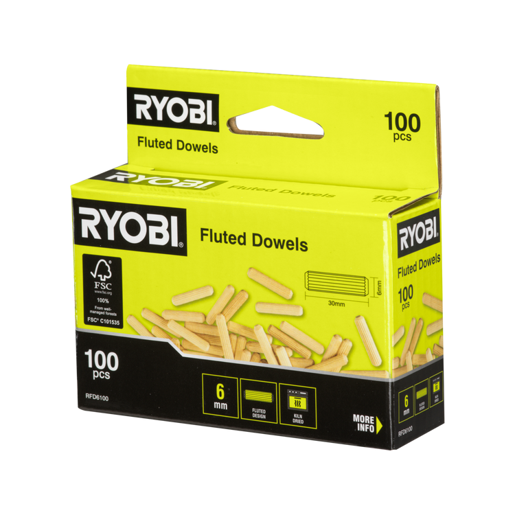 Ryobi 6mm Fluted Dowel 100 Pack