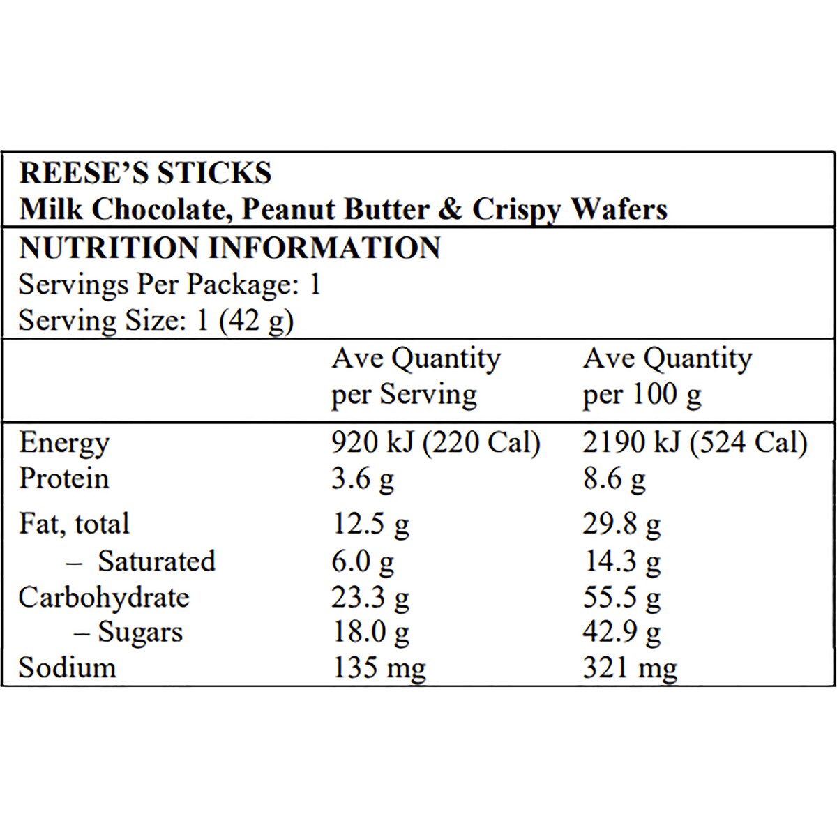 Reese's Sticks Chocolate Bar 42g