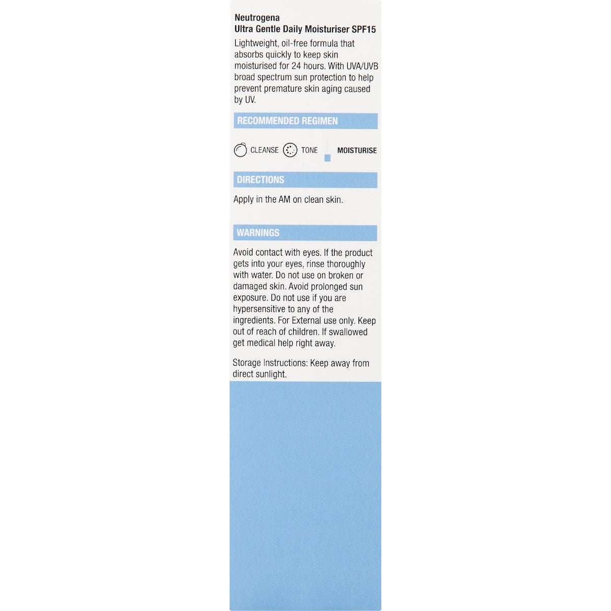 Neutrogena Ultra Gentle Daily Face Moisturiser Spf 15 100ml