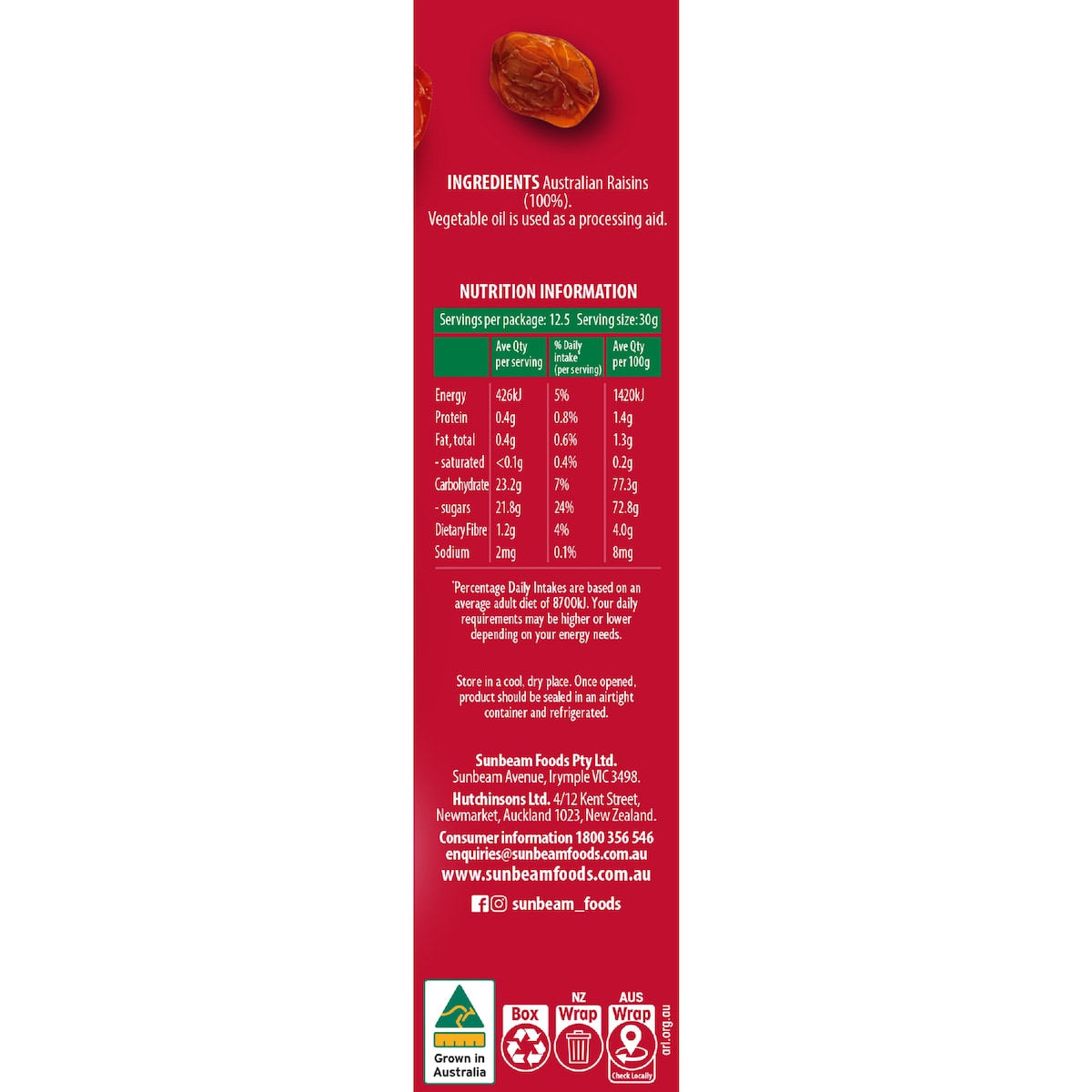 Sunbeam Australian Raisins 375g
