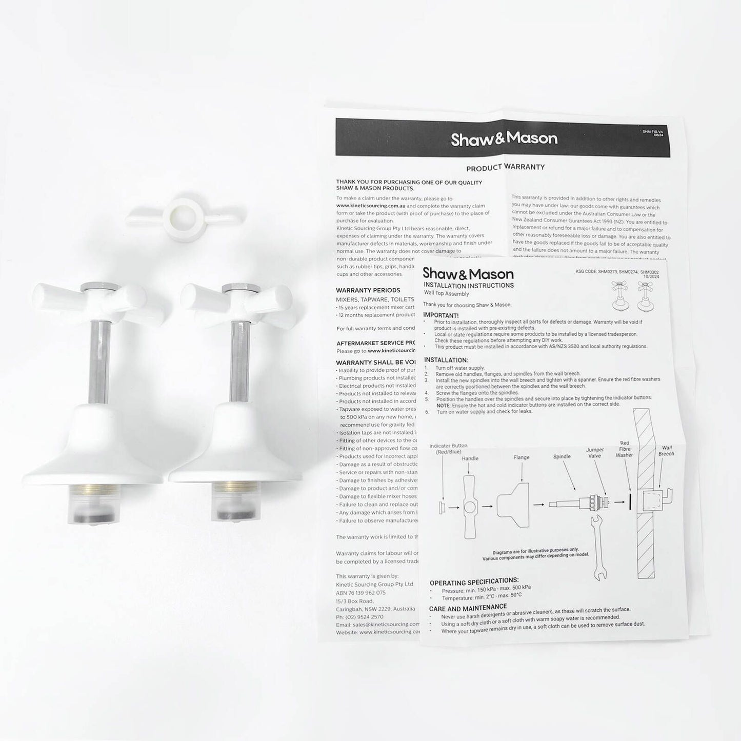 Shaw Mason White Easy Clean Top Assembly - 130 x 140mm - Pair