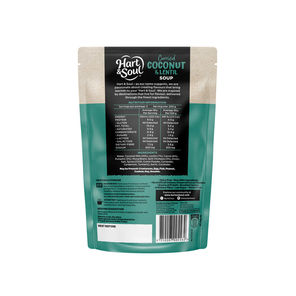 Hart & Soul Coconut Lentil Soup Pouch - 400g