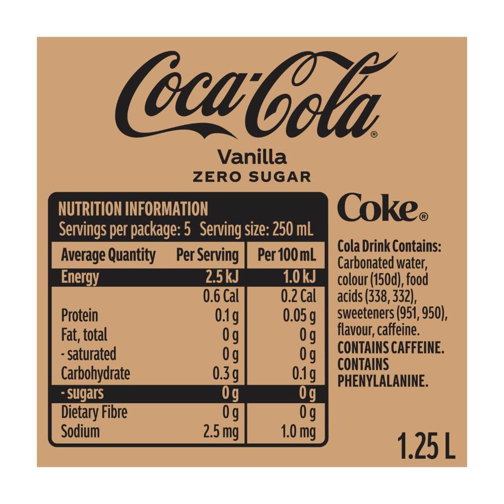 Coca-Cola Zero Sugar Vanilla Soft Drink Bottle - 1.25L