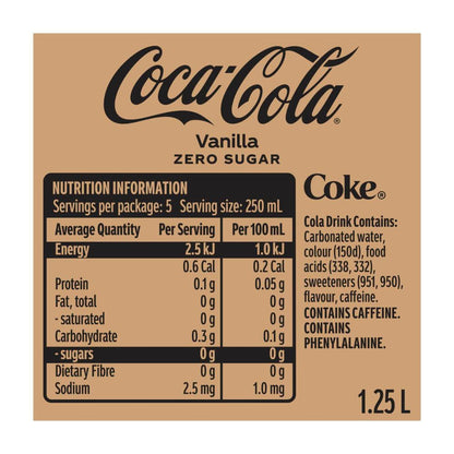 Coca-Cola Zero Sugar Vanilla Soft Drink Bottle - 1.25L