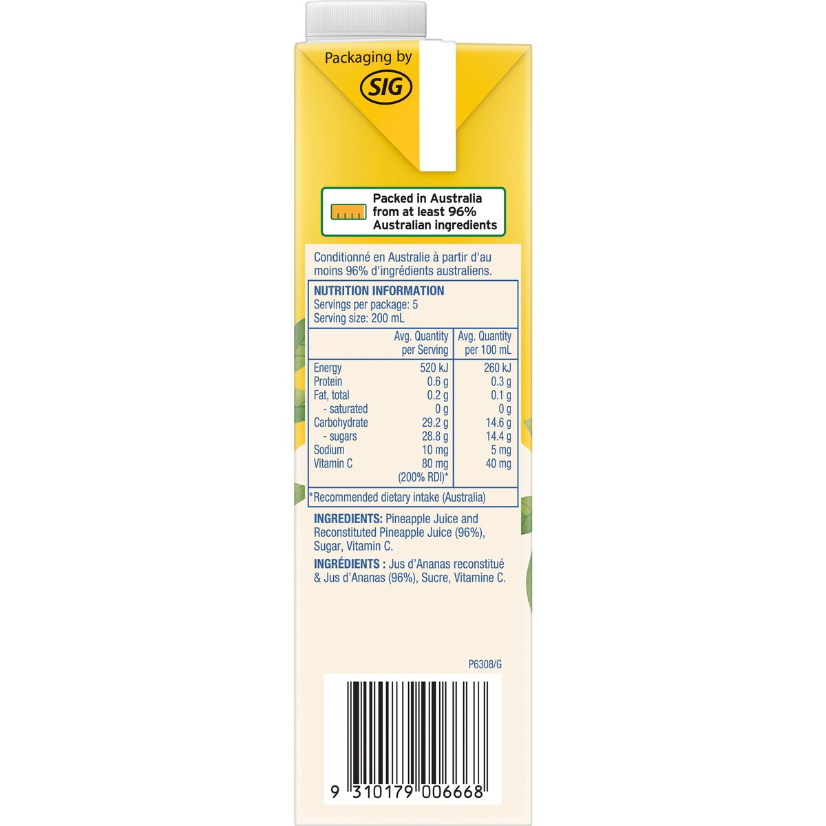 Golden Circle Pineapple Juice Sweetened Fruit Juice Pineapples 1l