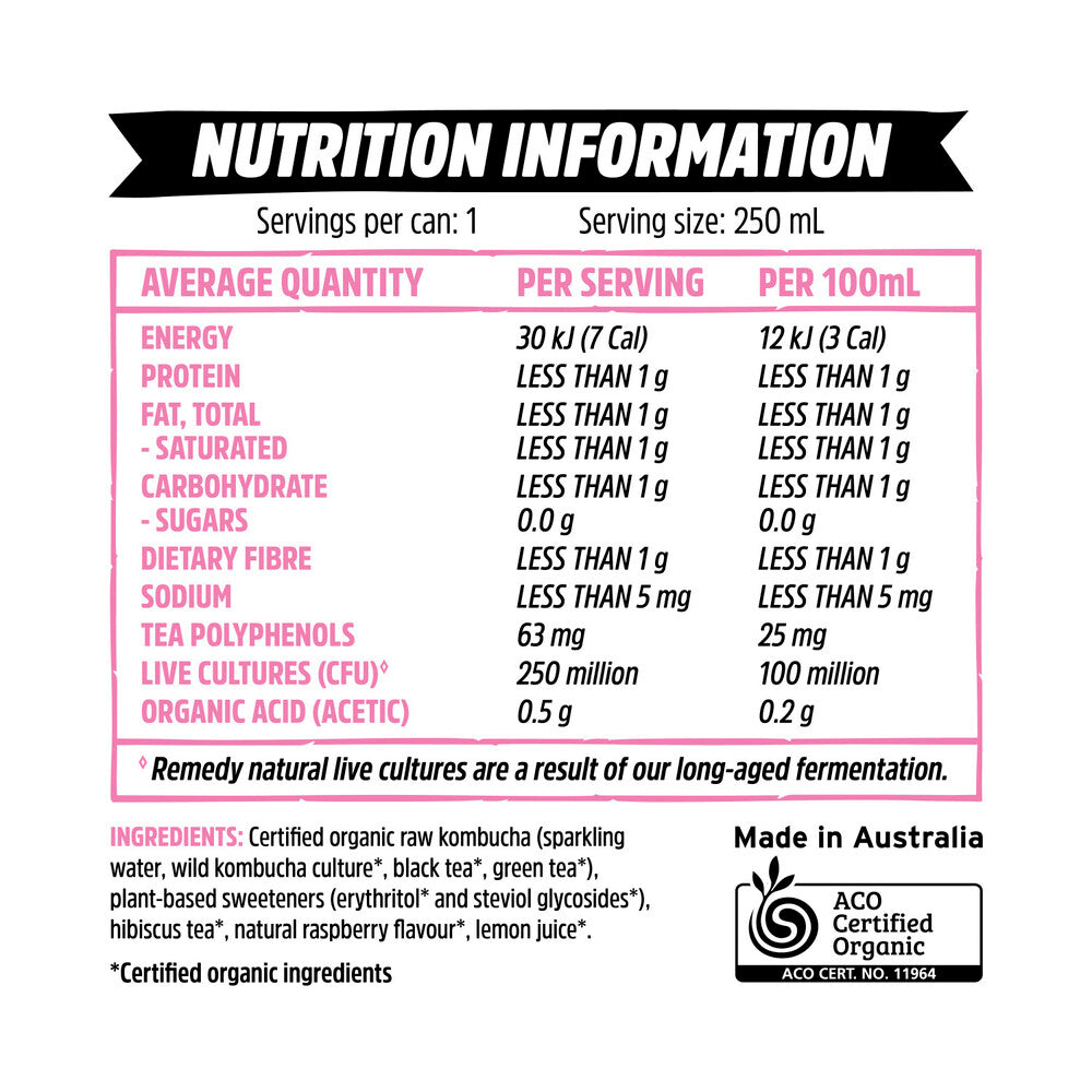 Remedy Kombucha Raspberry Lemonade 250ml - 4 pack