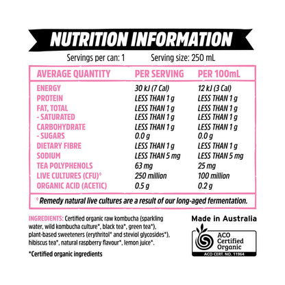 Remedy Kombucha Raspberry Lemonade 250ml - 4 pack