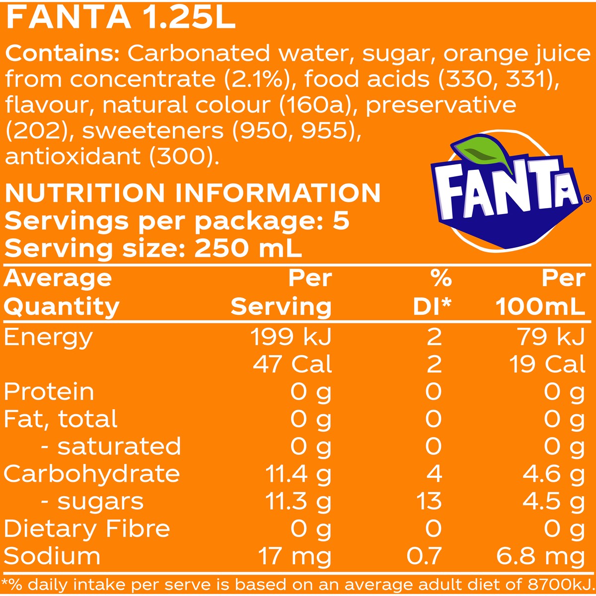 Fanta Orange Soft Drink Bottle 1.25l