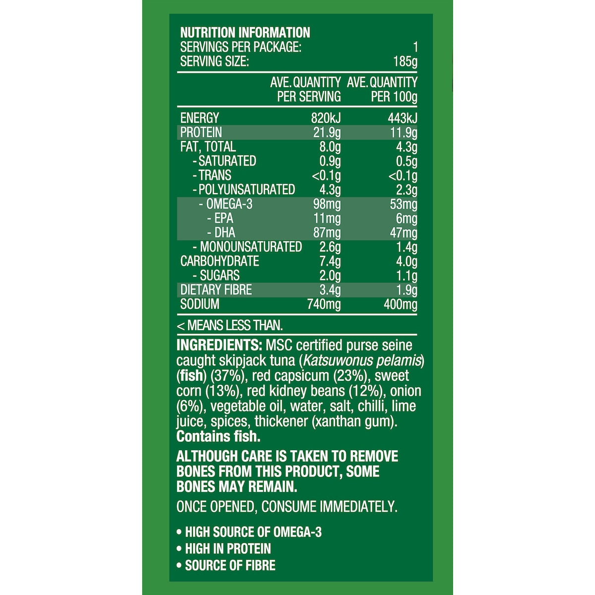 John West Tuna & Beans Capsicum Corn Red Kidney Beans & Chilli 185g
