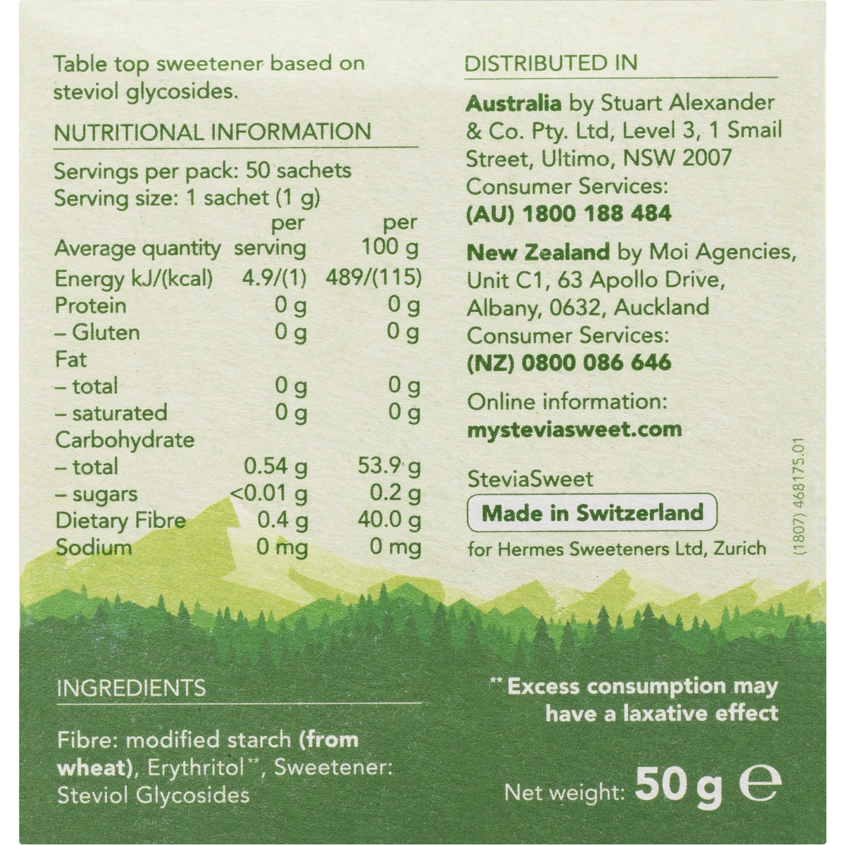 Stevia Sweet Sweet Granulated Sachets 50 pack