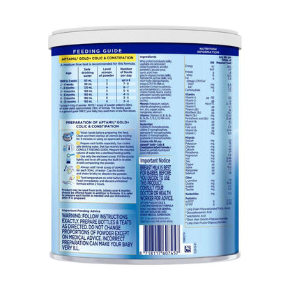 Aptamil Gold+ Colic & Constipation Baby Infant Formula From Birth To 12 Months - 900g