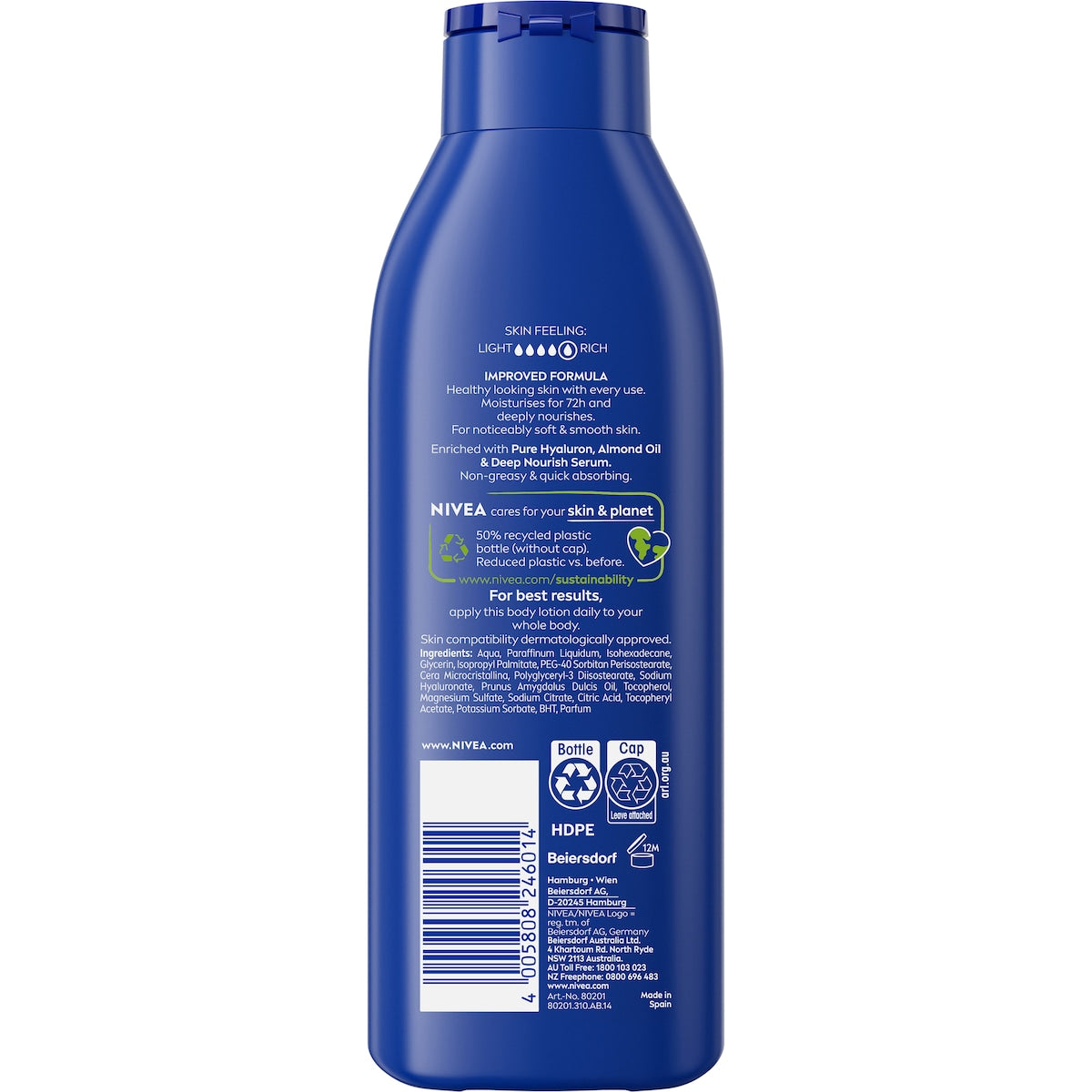 Nivea Rich Nourishing Body Lotion 72hr Moisturiser For Dry Skin 250ml
