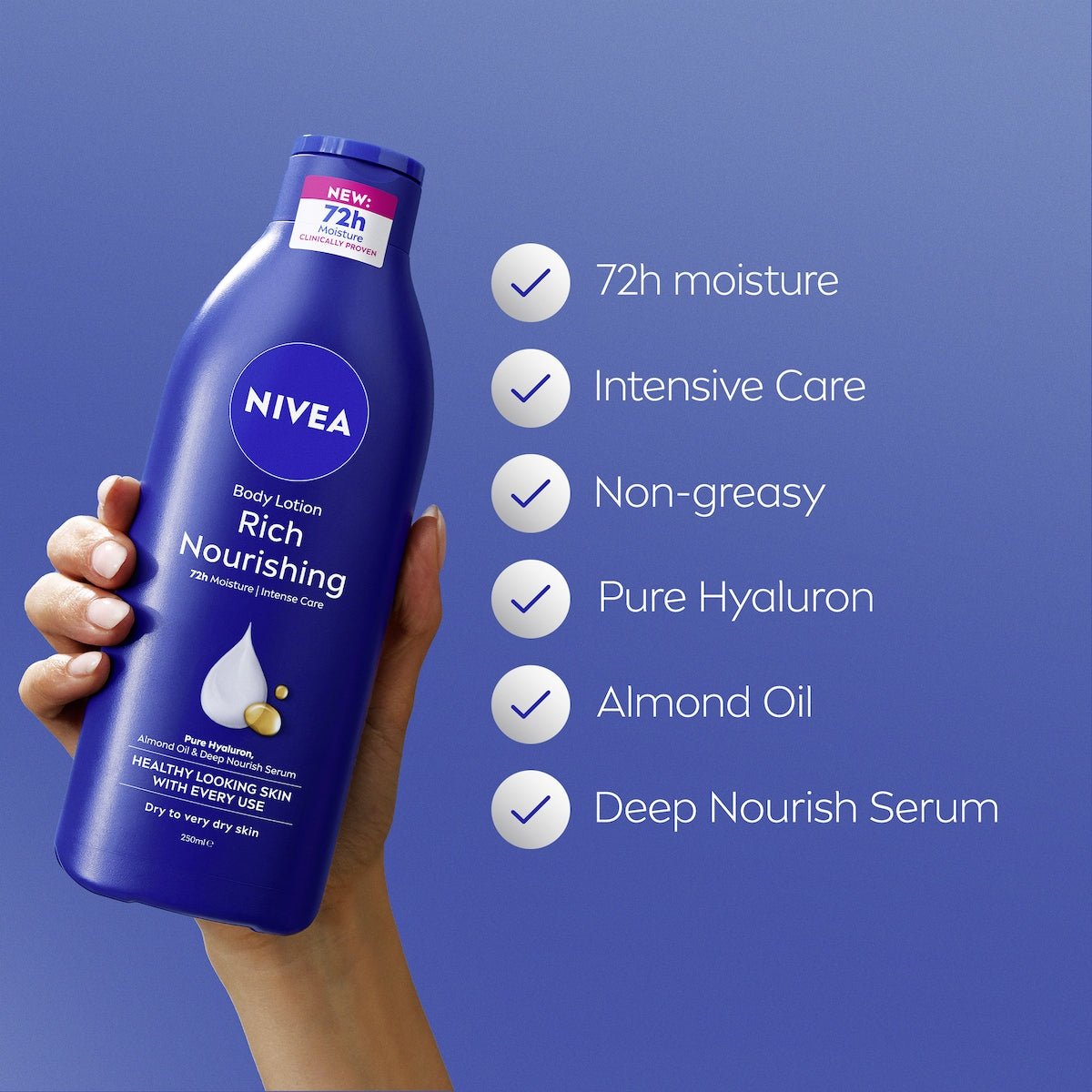 Nivea Rich Nourishing Body Lotion 72hr Moisturiser For Dry Skin 250ml