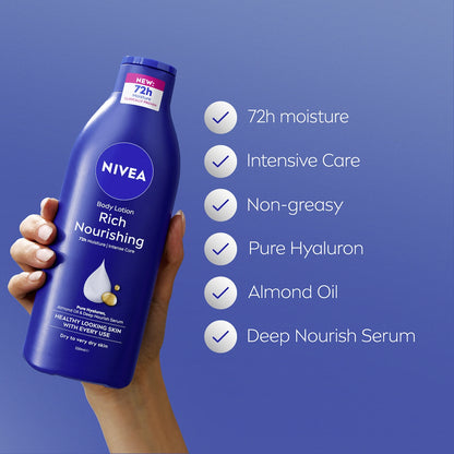 Nivea Rich Nourishing Body Lotion 72hr Moisturiser For Dry Skin 250ml