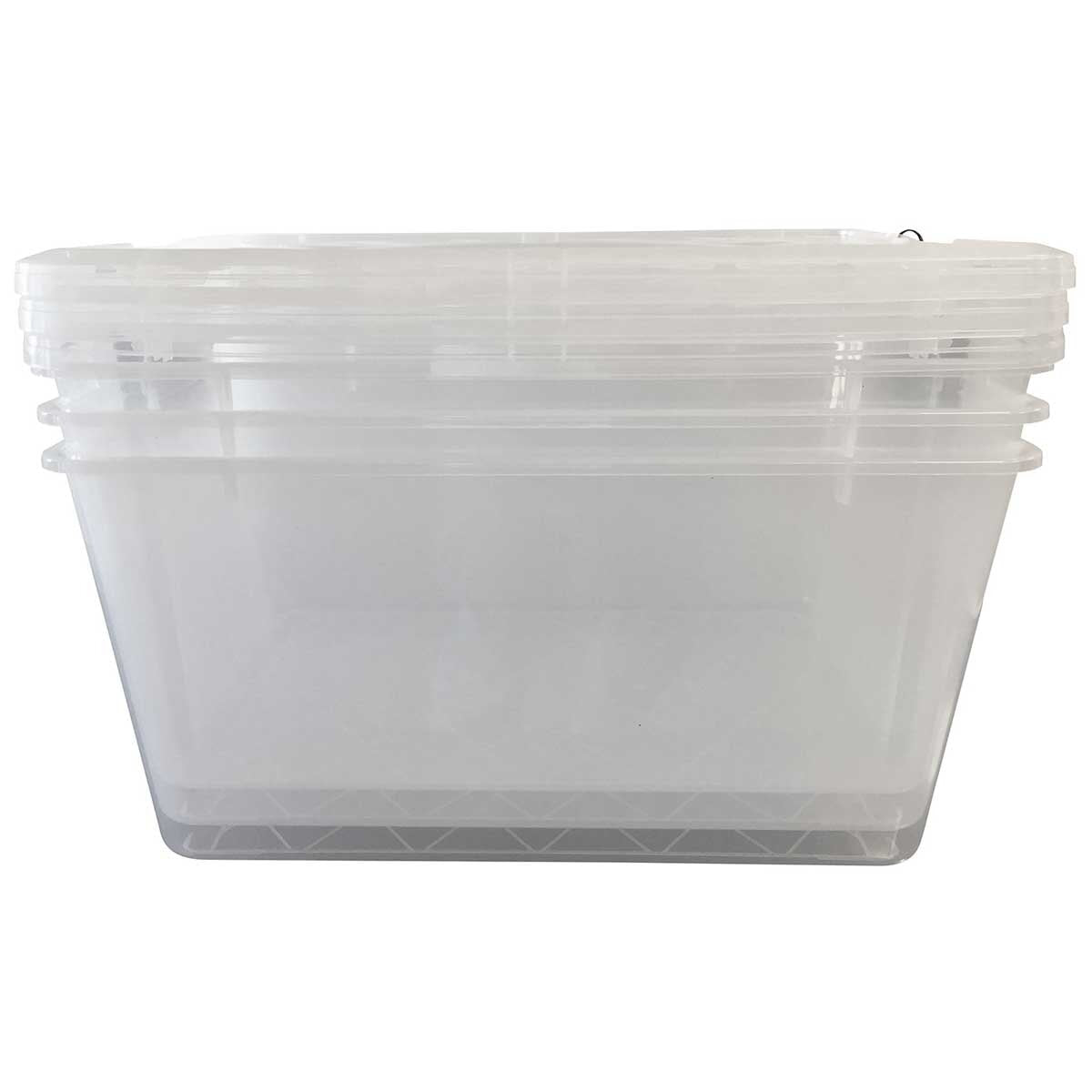 Greenmade InstaView 43L Multi-Use Storage Bin 3 Pack - Stackable with Clip Lock Handles, Crystal Clear Visibility, 100% Polypropylene