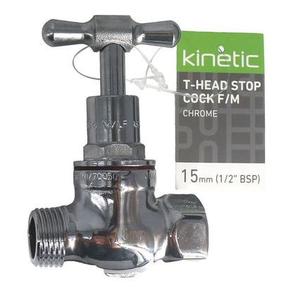 Kinetic Chrome T Head Stop Cock - 15mm