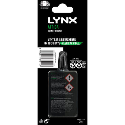 Lynx Africa Vent Clip - Car Air Freshener - 1 Pack