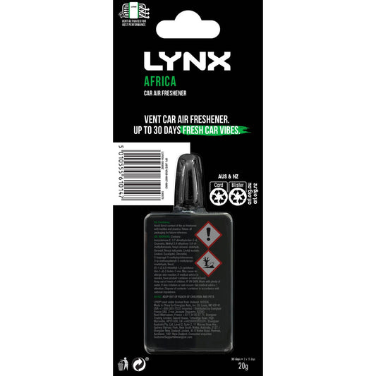 Lynx Africa Vent Clip - Car Air Freshener - 1 Pack