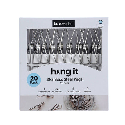 Boxsweden Stainless Steel Clothes Pegs - 27 x 125 x 145mm - 20 Pack