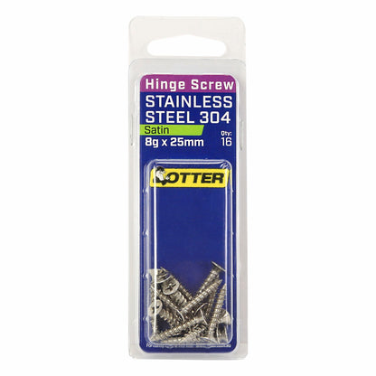 Otter Satin Stainless Steel Hinge Screws - 8 x 25mm - 16 Pack