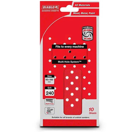 Diablo 240 Grit Abrasive Orbital Sheet - 93x185mm - 10 Pack