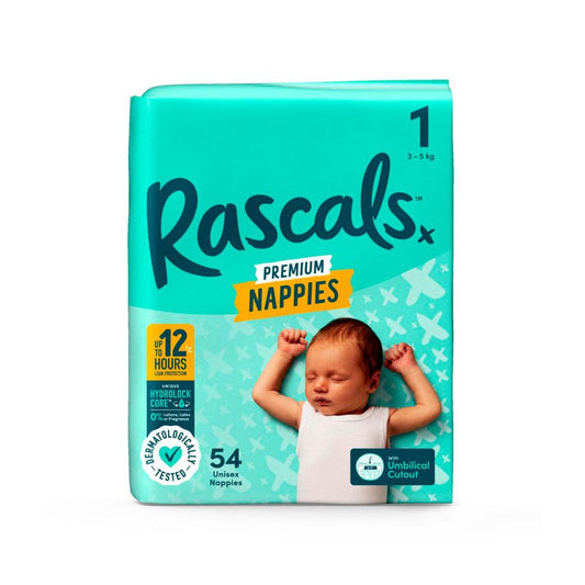 Rascals Premium Nappies Size 1 (3-5kg) - 54 Pack