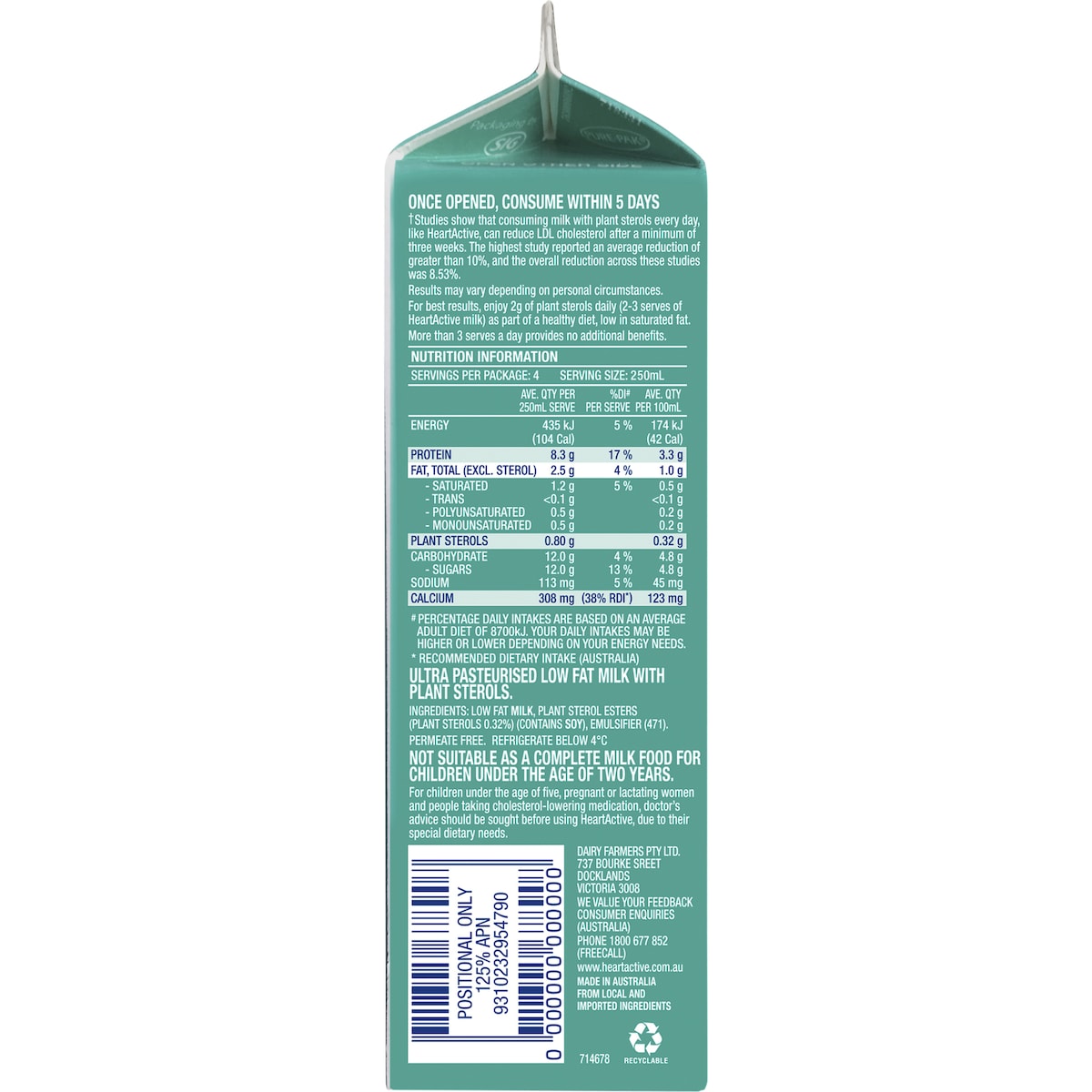 Dairy Farmers Heart Active Milk 1l