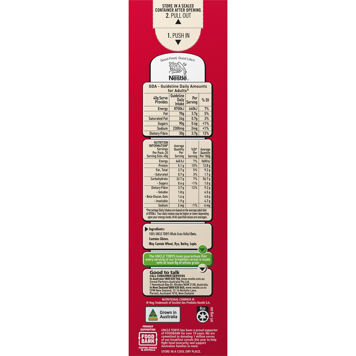 Uncle Tobys Oats Traditonal Rolled Oats Porridge 1kg
