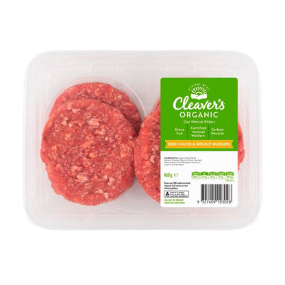 Cleaver's Organic Grass Fed Beef Burger Chuck & Brisket - 450g
