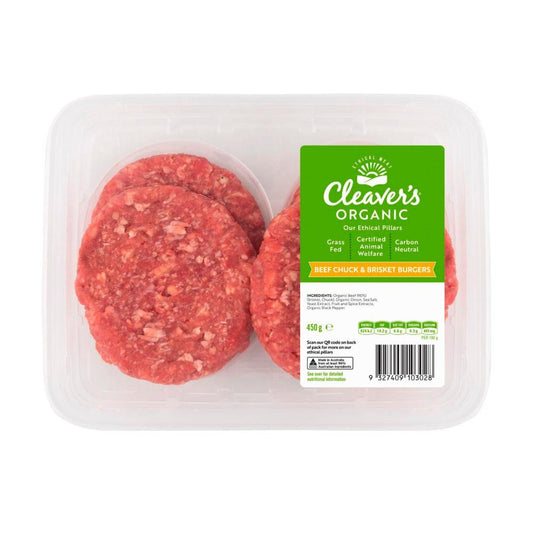 Cleaver's Organic Grass Fed Beef Burger Chuck & Brisket - 450g
