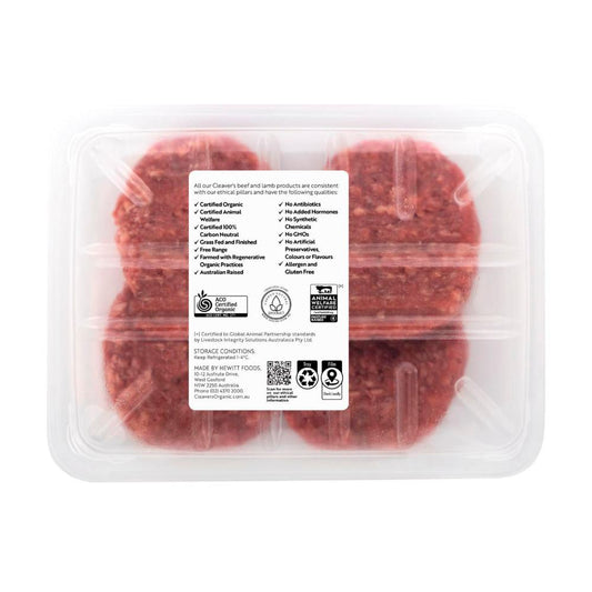 Cleaver's Organic Grass Fed Beef Burger Chuck & Brisket - 450g