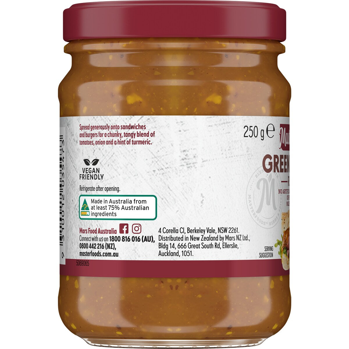 MasterFoods Relish Cafe Green Tomato 250g