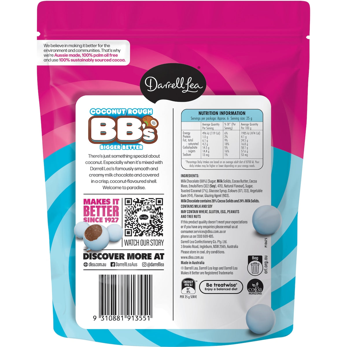 Darrell Lea Milk Chocolate Coconut Rough Bb's 168g