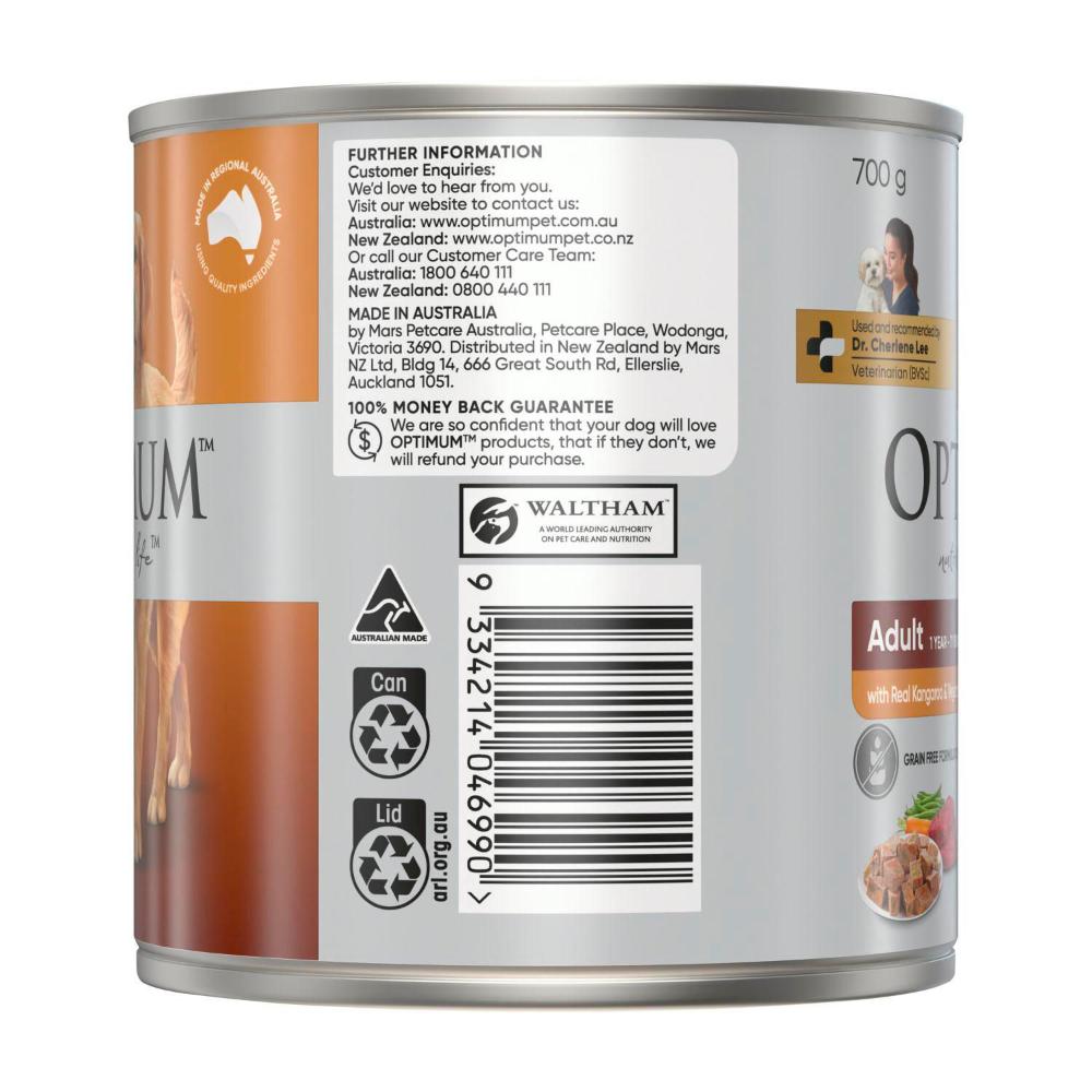 Optimum Real Kangaroo & Vegetables Adult Wet Dog Food Can - 700g