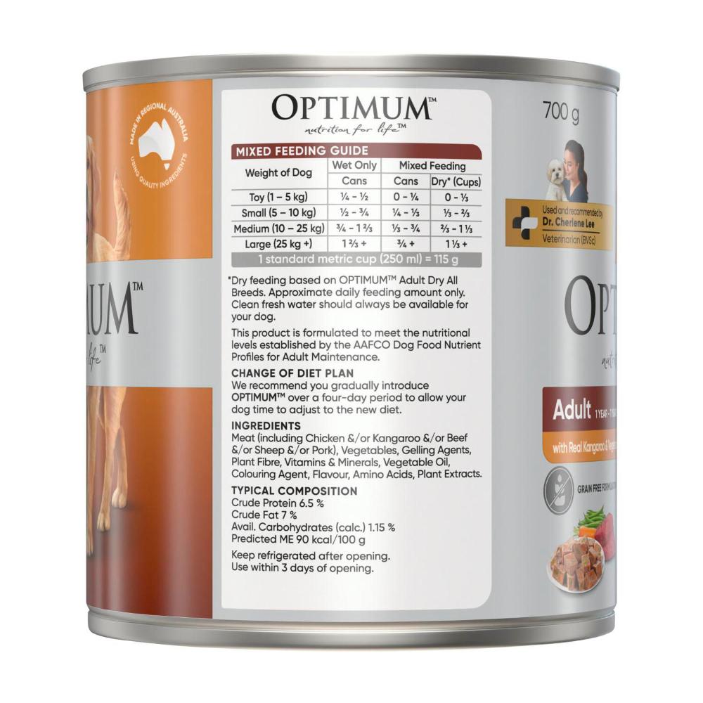 Optimum Real Kangaroo & Vegetables Adult Wet Dog Food Can - 700g