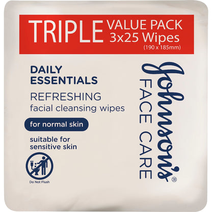 Johnsons Daily Essentials Facial Cleansing Wipes Normal Skin 3 X 25 Pack