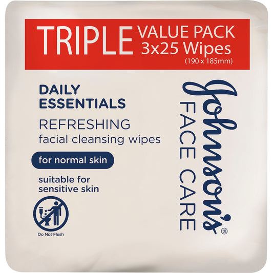 Johnsons Daily Essentials Facial Cleansing Wipes Normal Skin 3 X 25 Pack
