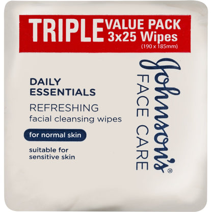 Johnsons Daily Essentials Facial Cleansing Wipes Normal Skin 3 X25 Pack