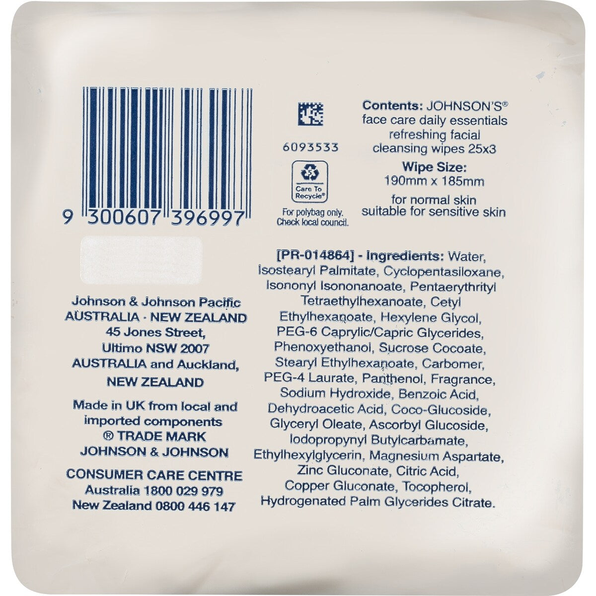 Johnsons Daily Essentials Facial Cleansing Wipes Normal Skin 3 X25 Pack