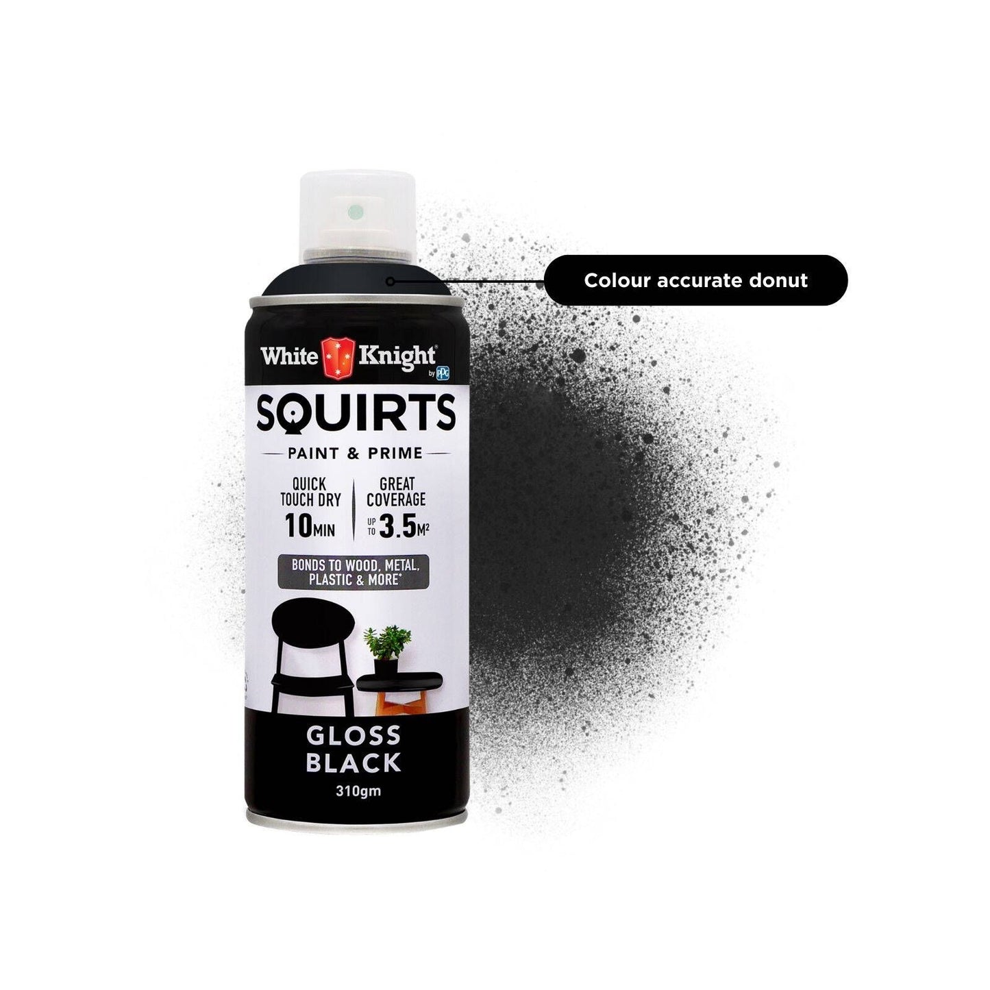 White Knight Squirts Black Gloss Spray Paint - 310g