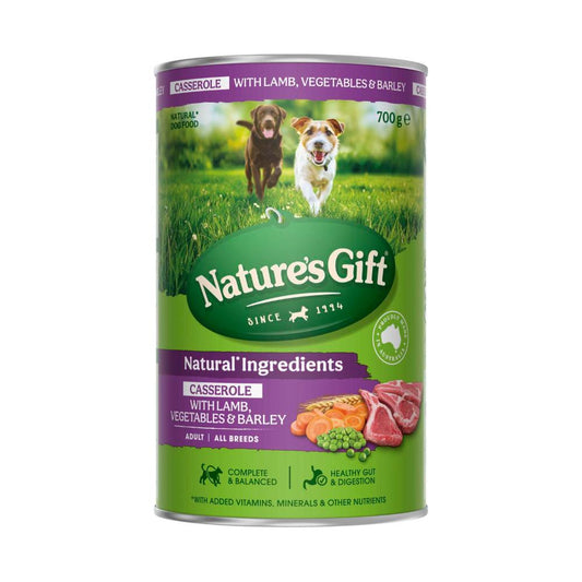 Nature's Gift Adult All Breeds Wet Dog Food Casserole Gravy Lamb Vegetables & Barley - 700g
