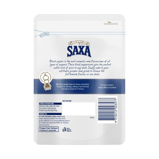 Saxa Pepper Black Whole Peppercorns Refill - 190g