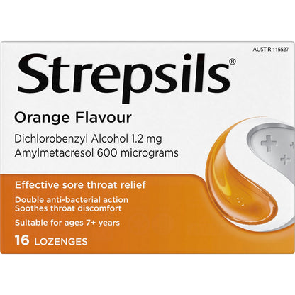 Strepsils Double Antibacterial Soothing Sore Throat Lozenges Orange 16 Pack