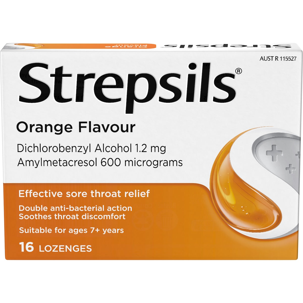 Strepsils Double Antibacterial Soothing Sore Throat Lozenges Orange 16 Pack