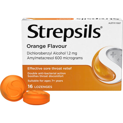 Strepsils Double Antibacterial Soothing Sore Throat Lozenges Orange 16 Pack