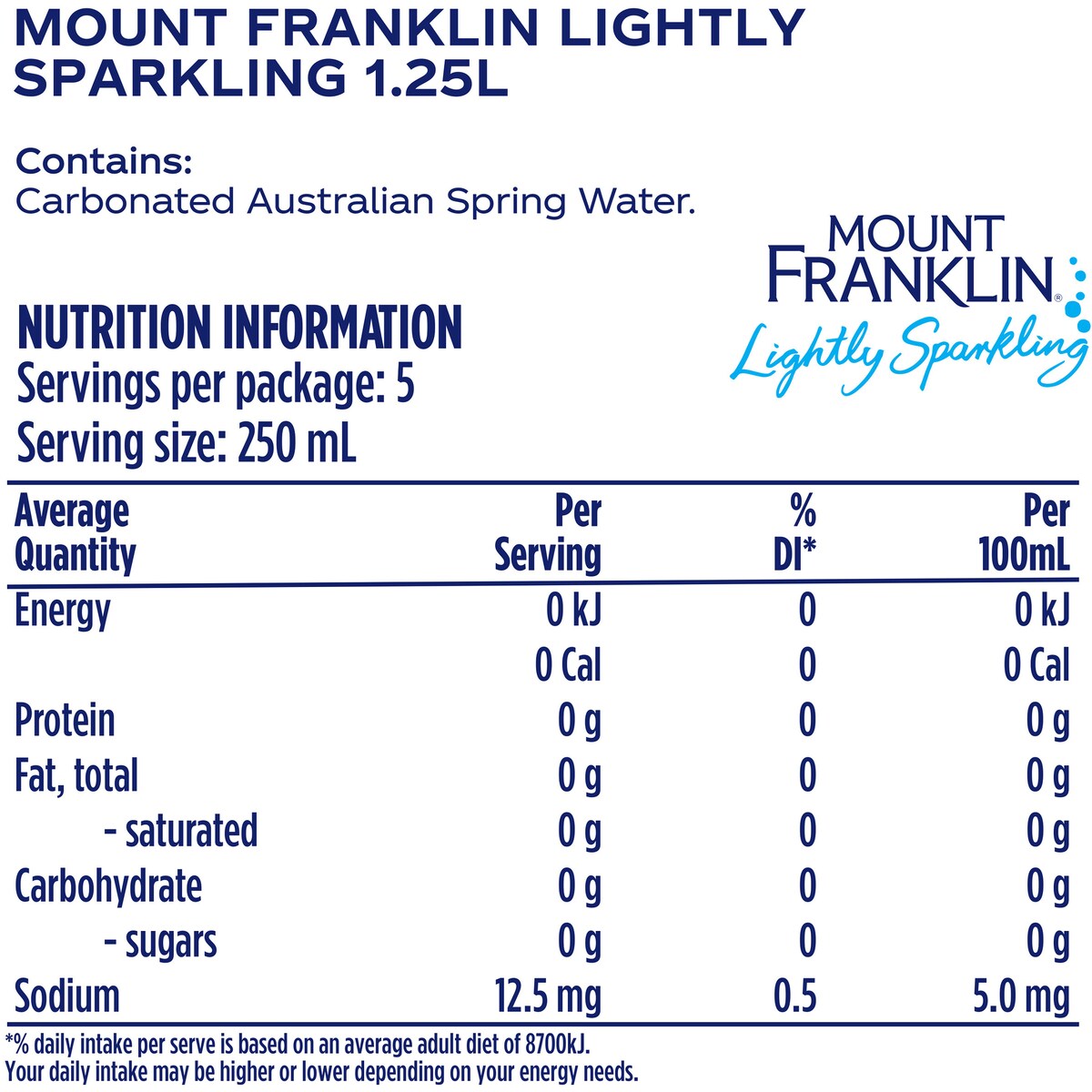 Mount Franklin Lightly Sparkling Water Natural Bottle 1.25L