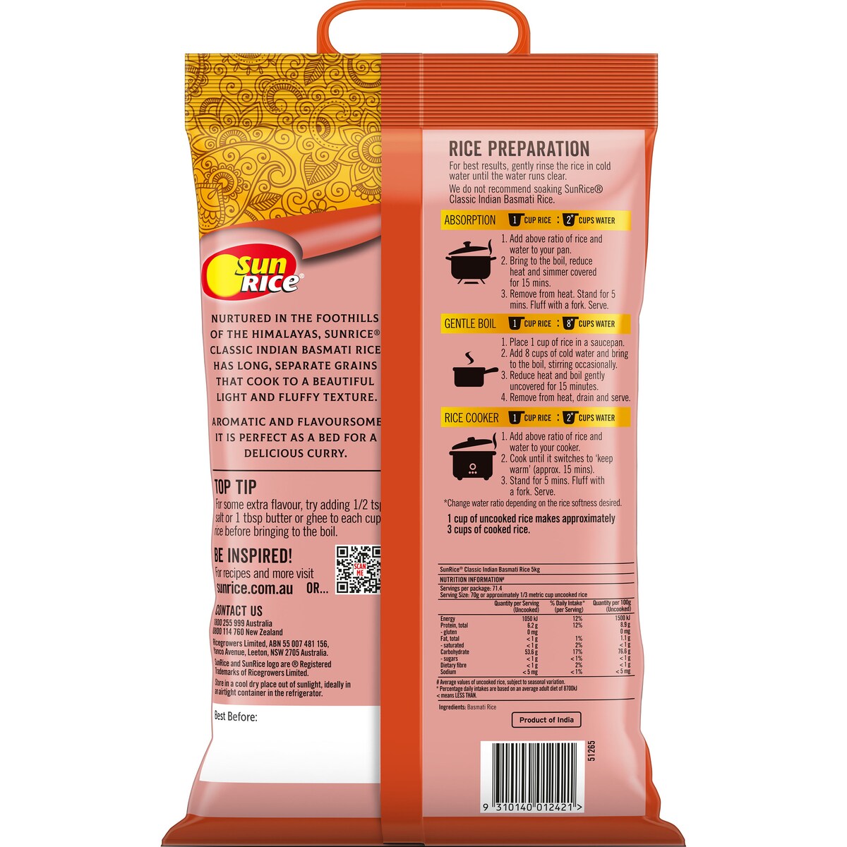 Sunrice Indian Grown Basmati Rice Classic 5kg