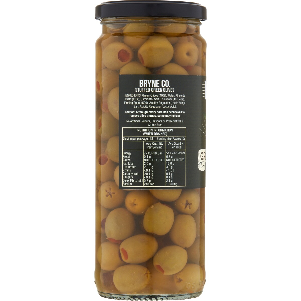 Bryne Co Stuffed Green Olives 450g