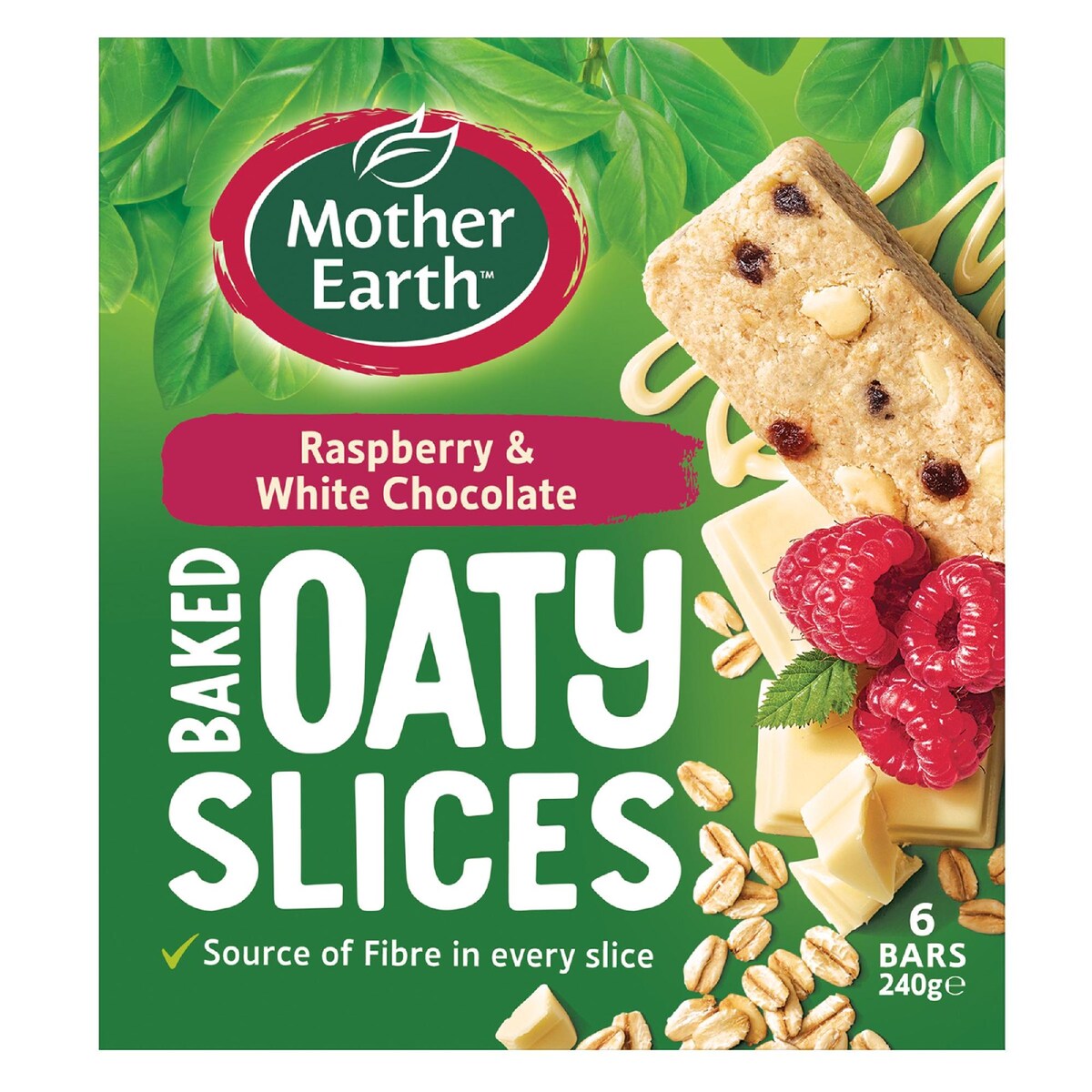 Mother Earth Golden Baked Oaty Slice Raspberry Chocolate 6 Pack 240g